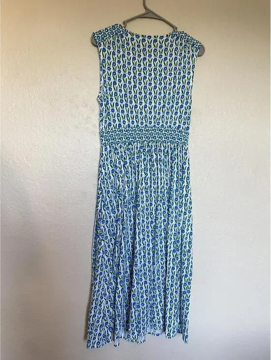 Boden THEA Floral Smocked MIDI SLEEVELESS Women 4 GREEN TAMBOURINE DAISIES - Picture 9 of 9